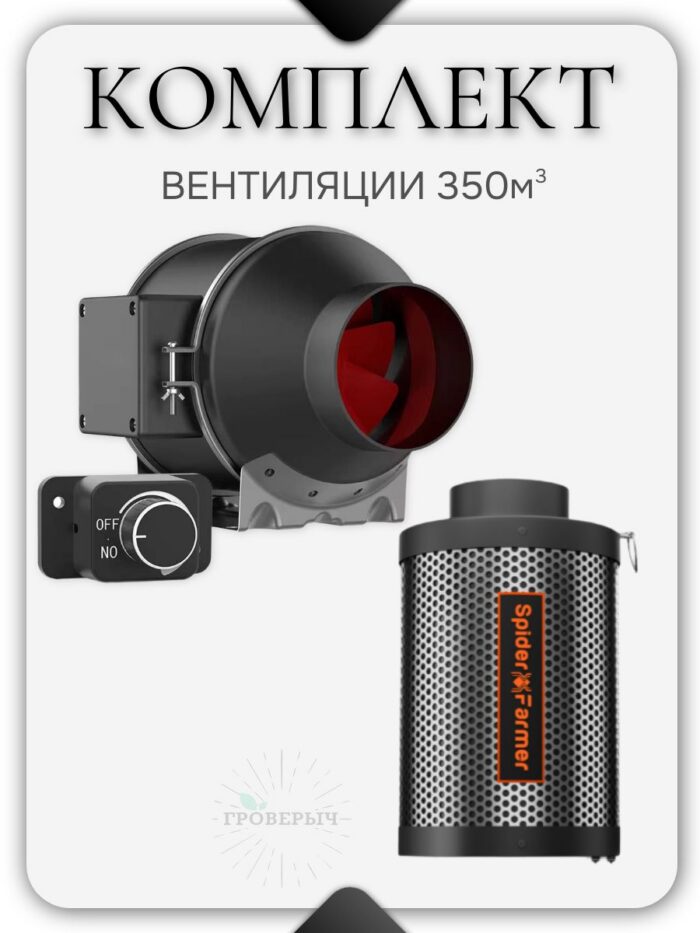 Комплект вентиляции 350м3 канальный вентилятор и угольный фильтр Spider Farmer